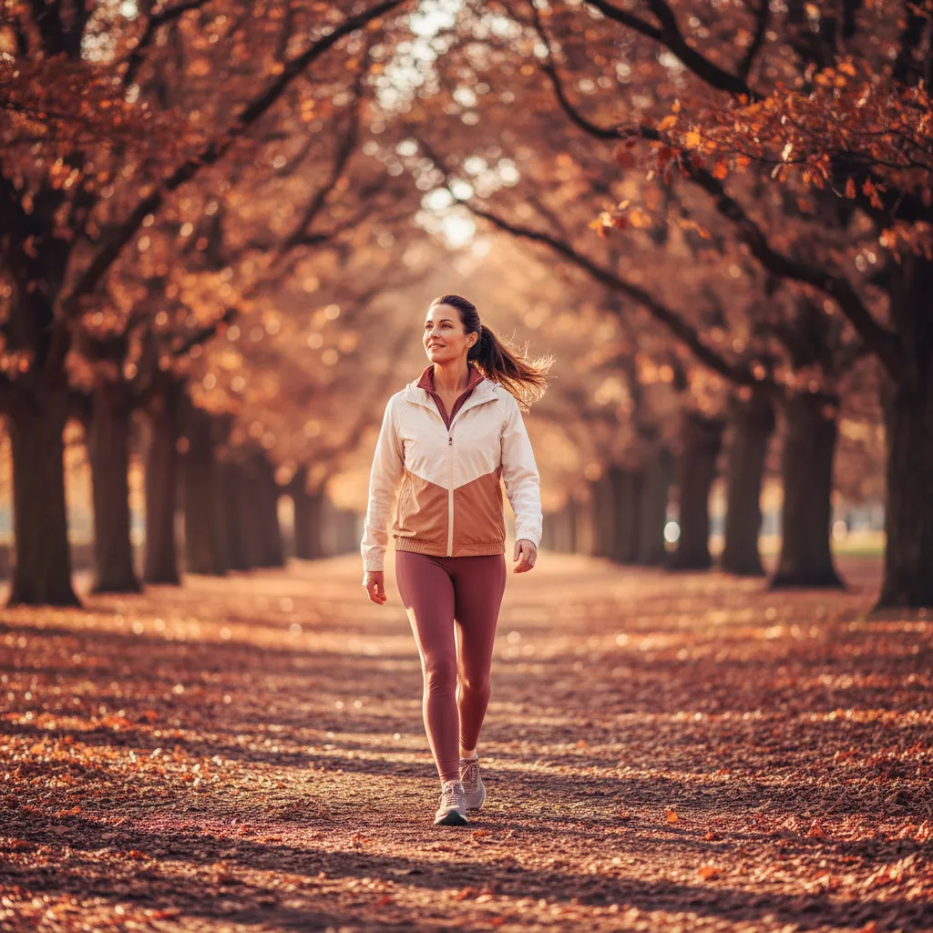 Woman walking confidently outdoors